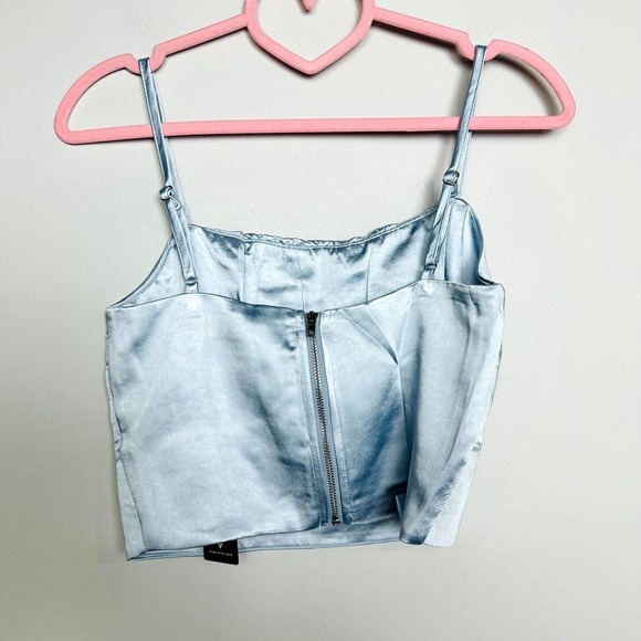 Lulus NWT Luxe'd Out Satin Silk Scoop Neck Cropped Tank Top Light Blue Size XS - Picture 4 of 10